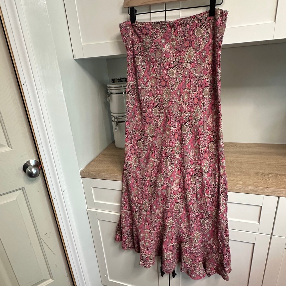 Salaam Vermont Maxi Skirt Womens S/M Pink Floral Paisley Rayon Boho Mermaid‎ Hem